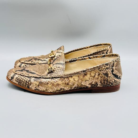 Sam Edelman Shoes Women 7 Brown Leather Loraine Horsebit Loafer Snake Print Flat - Picture 5 of 13